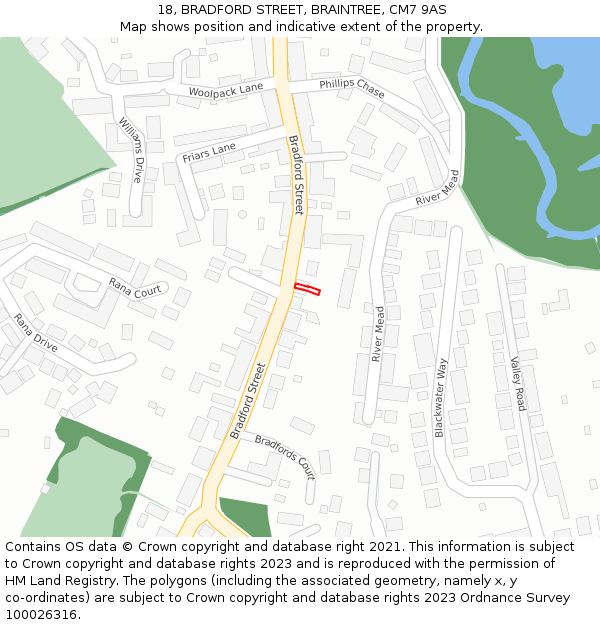 18, BRADFORD STREET, BRAINTREE, CM7 9AS: Location map and indicative extent of plot