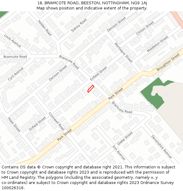 18, BRAMCOTE ROAD, BEESTON, NOTTINGHAM, NG9 1AJ: Location map and indicative extent of plot