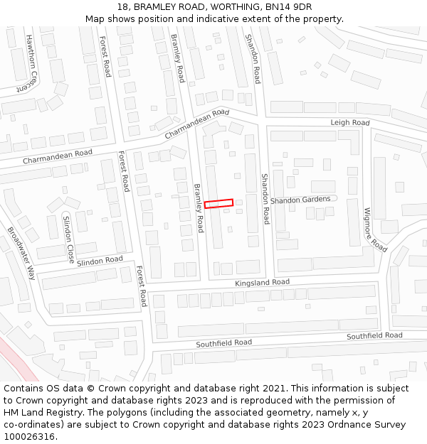 18, BRAMLEY ROAD, WORTHING, BN14 9DR: Location map and indicative extent of plot