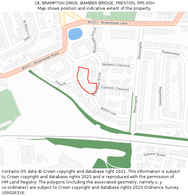 18, BRAMPTON DRIVE, BAMBER BRIDGE, PRESTON, PR5 6SH: Location map and indicative extent of plot