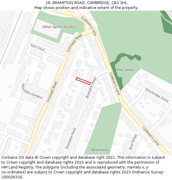 18, BRAMPTON ROAD, CAMBRIDGE, CB1 3HL: Location map and indicative extent of plot