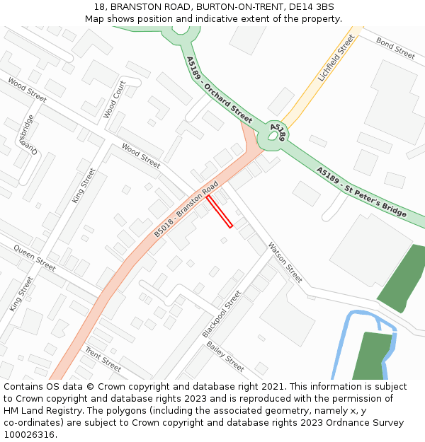 18, BRANSTON ROAD, BURTON-ON-TRENT, DE14 3BS: Location map and indicative extent of plot