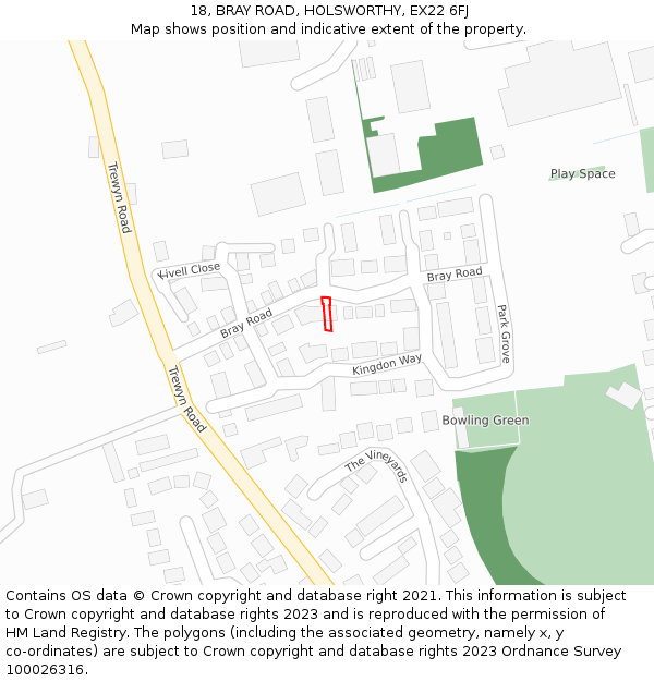 18, BRAY ROAD, HOLSWORTHY, EX22 6FJ: Location map and indicative extent of plot