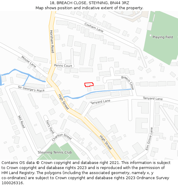 18, BREACH CLOSE, STEYNING, BN44 3RZ: Location map and indicative extent of plot