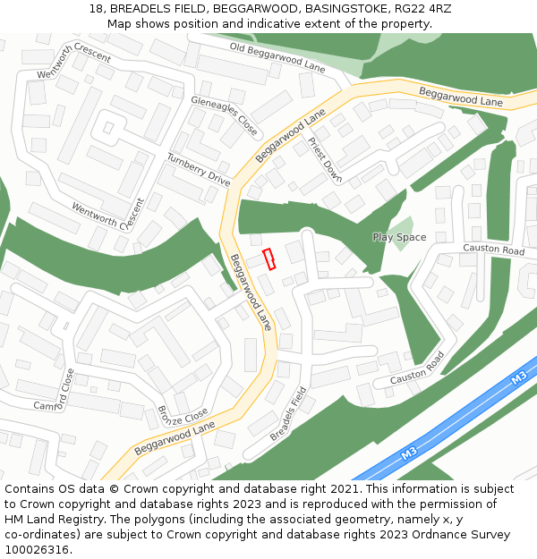 18, BREADELS FIELD, BEGGARWOOD, BASINGSTOKE, RG22 4RZ: Location map and indicative extent of plot