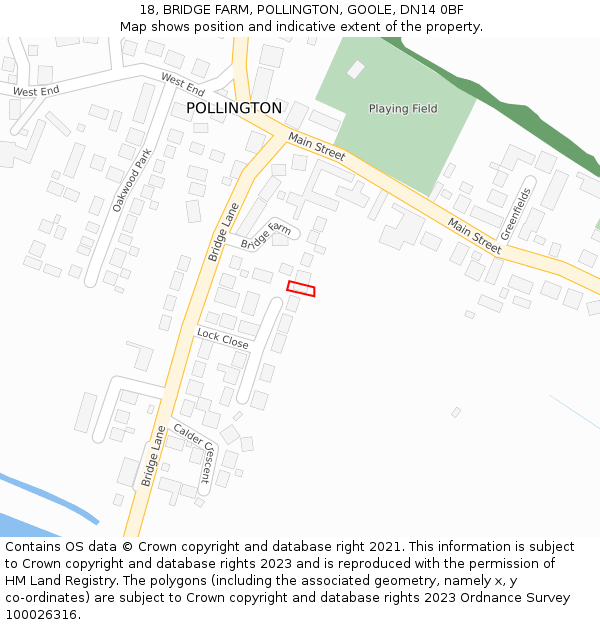 18, BRIDGE FARM, POLLINGTON, GOOLE, DN14 0BF: Location map and indicative extent of plot