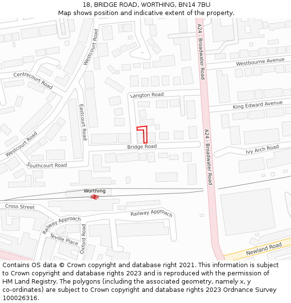 18, BRIDGE ROAD, WORTHING, BN14 7BU: Location map and indicative extent of plot