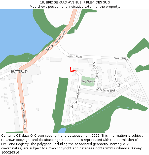 18, BRIDGE YARD AVENUE, RIPLEY, DE5 3UQ: Location map and indicative extent of plot