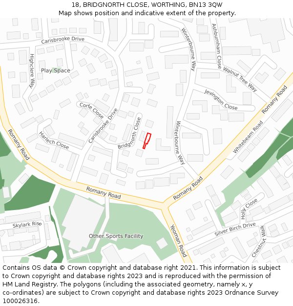 18, BRIDGNORTH CLOSE, WORTHING, BN13 3QW: Location map and indicative extent of plot