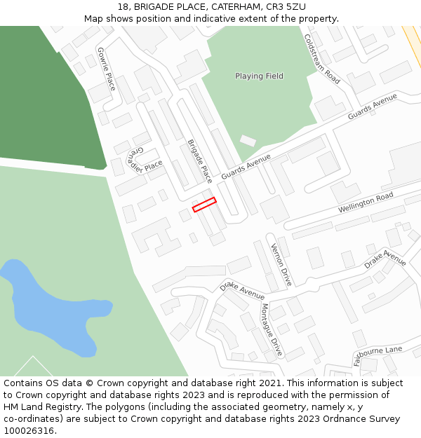 18, BRIGADE PLACE, CATERHAM, CR3 5ZU: Location map and indicative extent of plot
