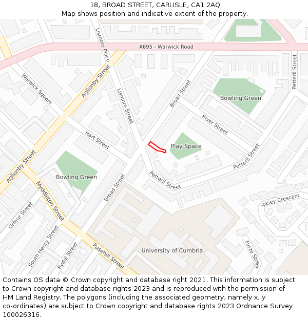 18, BROAD STREET, CARLISLE, CA1 2AQ: Location map and indicative extent of plot