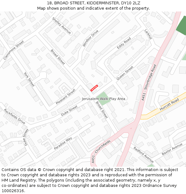 18, BROAD STREET, KIDDERMINSTER, DY10 2LZ: Location map and indicative extent of plot