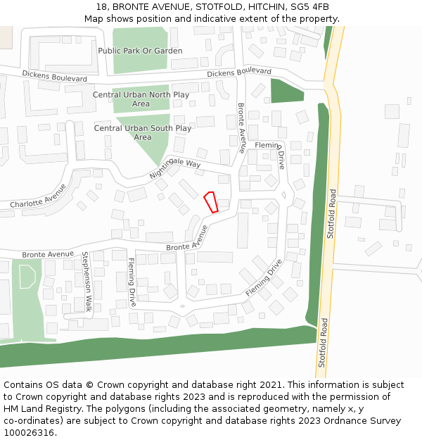 18, BRONTE AVENUE, STOTFOLD, HITCHIN, SG5 4FB: Location map and indicative extent of plot