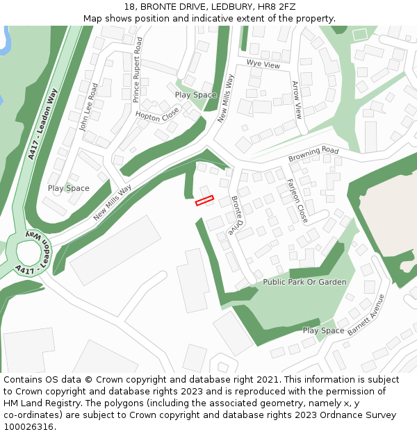 18, BRONTE DRIVE, LEDBURY, HR8 2FZ: Location map and indicative extent of plot