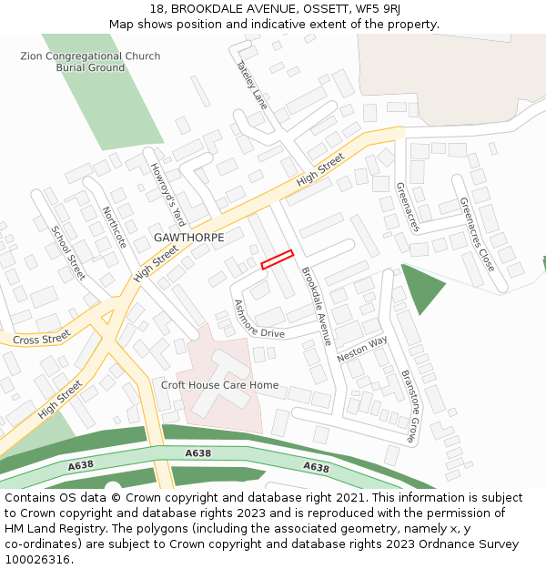 18, BROOKDALE AVENUE, OSSETT, WF5 9RJ: Location map and indicative extent of plot