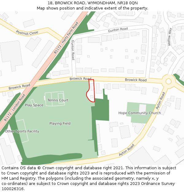 18, BROWICK ROAD, WYMONDHAM, NR18 0QN: Location map and indicative extent of plot
