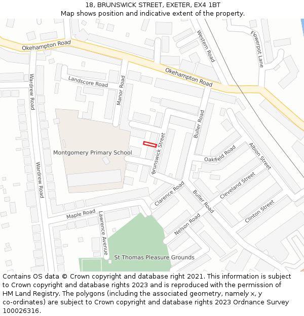 18, BRUNSWICK STREET, EXETER, EX4 1BT: Location map and indicative extent of plot