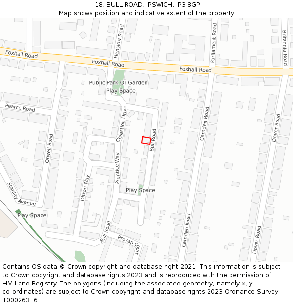 18, BULL ROAD, IPSWICH, IP3 8GP: Location map and indicative extent of plot