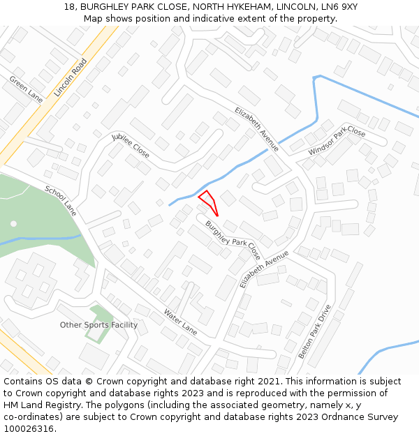 18, BURGHLEY PARK CLOSE, NORTH HYKEHAM, LINCOLN, LN6 9XY: Location map and indicative extent of plot