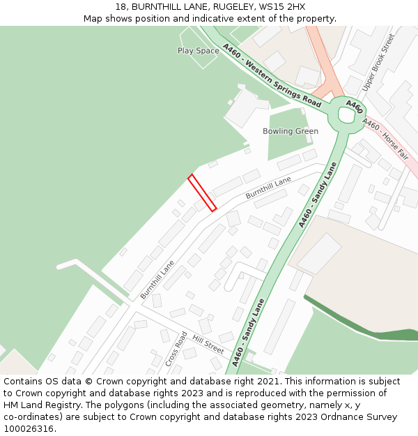 18, BURNTHILL LANE, RUGELEY, WS15 2HX: Location map and indicative extent of plot