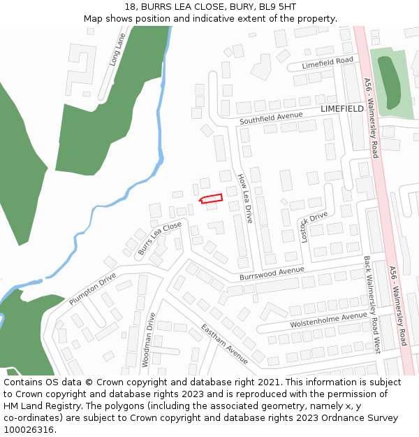 18, BURRS LEA CLOSE, BURY, BL9 5HT: Location map and indicative extent of plot