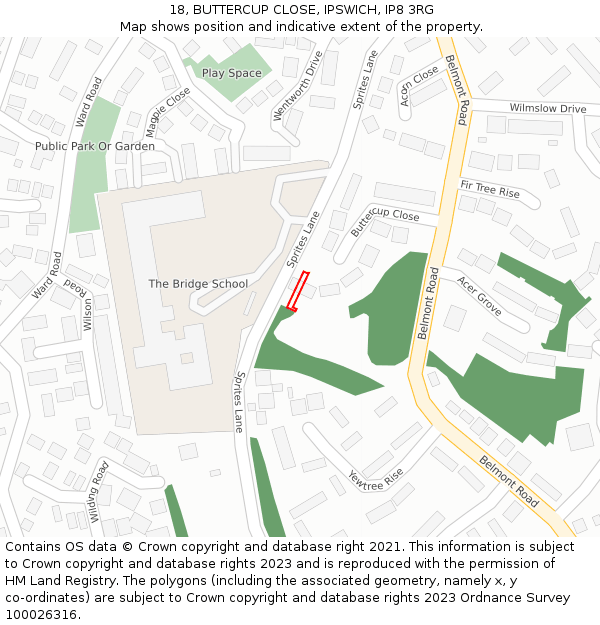 18, BUTTERCUP CLOSE, IPSWICH, IP8 3RG: Location map and indicative extent of plot