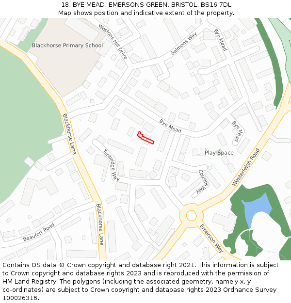 18, BYE MEAD, EMERSONS GREEN, BRISTOL, BS16 7DL: Location map and indicative extent of plot