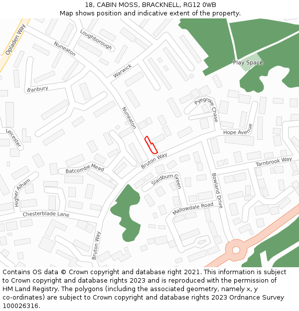 18, CABIN MOSS, BRACKNELL, RG12 0WB: Location map and indicative extent of plot