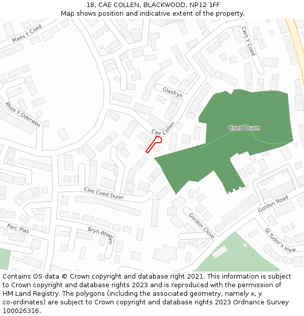 18, CAE COLLEN, BLACKWOOD, NP12 1FF: Location map and indicative extent of plot