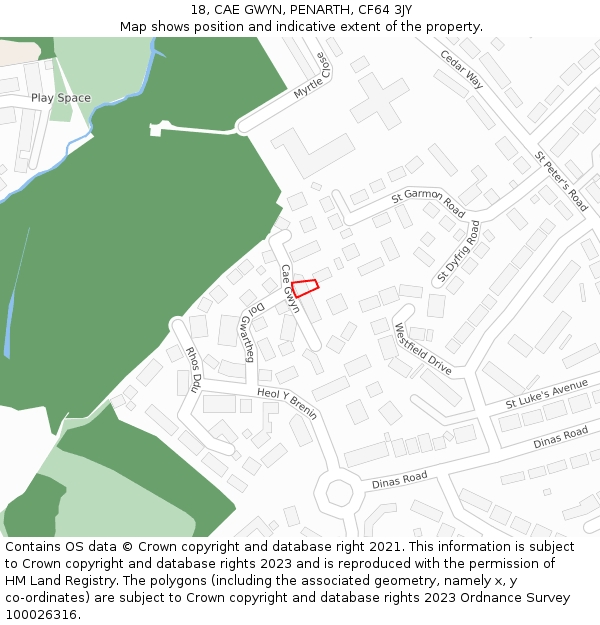 18, CAE GWYN, PENARTH, CF64 3JY: Location map and indicative extent of plot