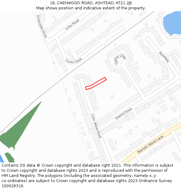 18, CAENWOOD ROAD, ASHTEAD, KT21 2JE: Location map and indicative extent of plot