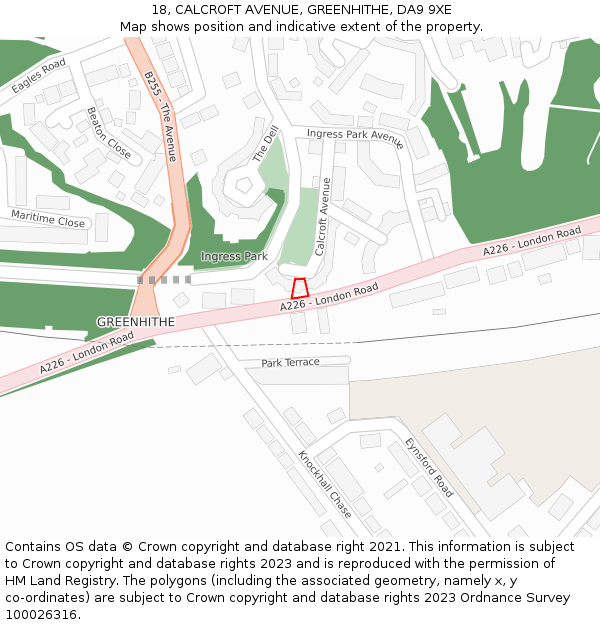 18, CALCROFT AVENUE, GREENHITHE, DA9 9XE: Location map and indicative extent of plot