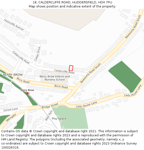 18, CALDERCLIFFE ROAD, HUDDERSFIELD, HD4 7PU: Location map and indicative extent of plot