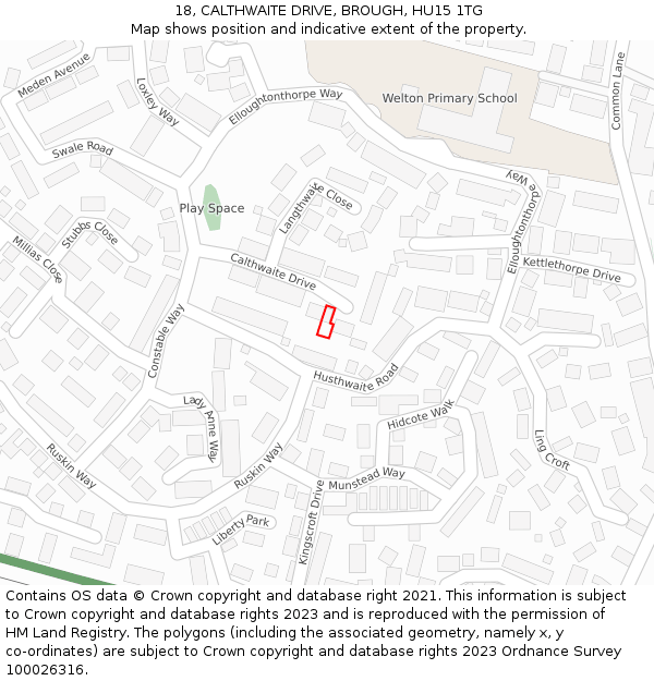 18, CALTHWAITE DRIVE, BROUGH, HU15 1TG: Location map and indicative extent of plot