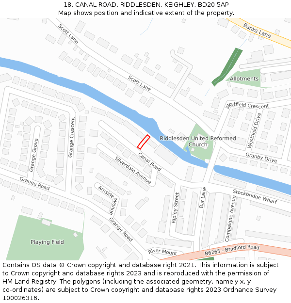 18, CANAL ROAD, RIDDLESDEN, KEIGHLEY, BD20 5AP: Location map and indicative extent of plot