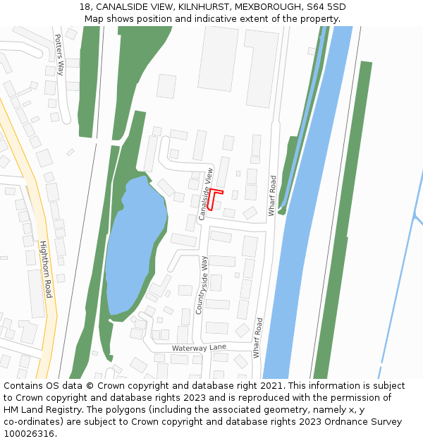 18, CANALSIDE VIEW, KILNHURST, MEXBOROUGH, S64 5SD: Location map and indicative extent of plot