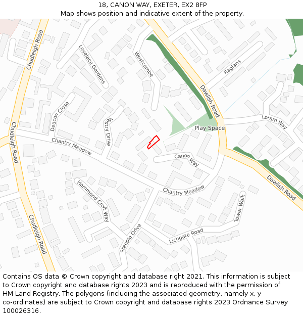 18, CANON WAY, EXETER, EX2 8FP: Location map and indicative extent of plot