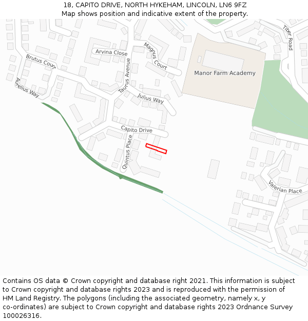 18, CAPITO DRIVE, NORTH HYKEHAM, LINCOLN, LN6 9FZ: Location map and indicative extent of plot