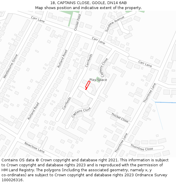 18, CAPTAINS CLOSE, GOOLE, DN14 6AB: Location map and indicative extent of plot