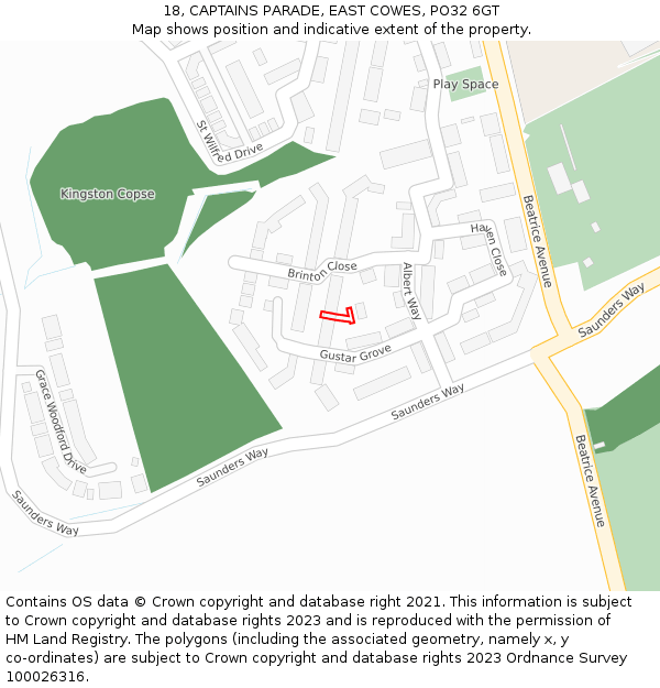 18, CAPTAINS PARADE, EAST COWES, PO32 6GT: Location map and indicative extent of plot