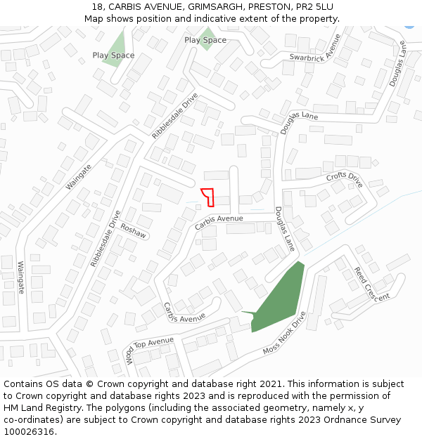 18, CARBIS AVENUE, GRIMSARGH, PRESTON, PR2 5LU: Location map and indicative extent of plot