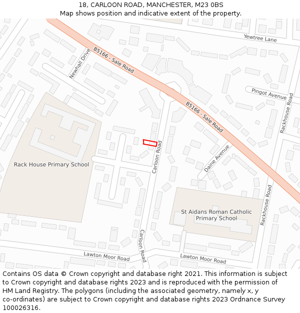 18, CARLOON ROAD, MANCHESTER, M23 0BS: Location map and indicative extent of plot