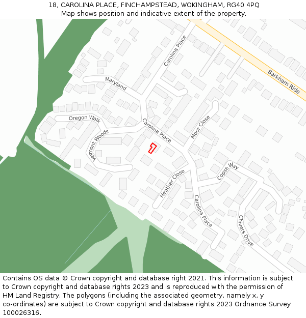 18, CAROLINA PLACE, FINCHAMPSTEAD, WOKINGHAM, RG40 4PQ: Location map and indicative extent of plot