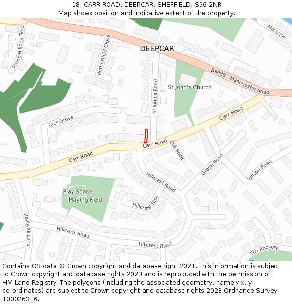 18, CARR ROAD, DEEPCAR, SHEFFIELD, S36 2NR: Location map and indicative extent of plot