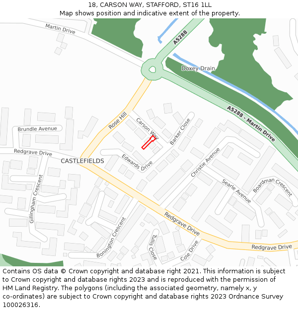 18, CARSON WAY, STAFFORD, ST16 1LL: Location map and indicative extent of plot
