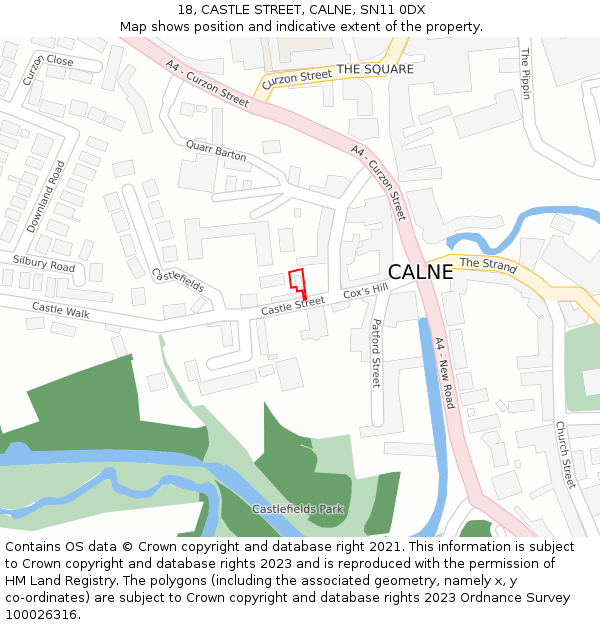 18, CASTLE STREET, CALNE, SN11 0DX: Location map and indicative extent of plot