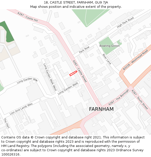 18, CASTLE STREET, FARNHAM, GU9 7JA: Location map and indicative extent of plot