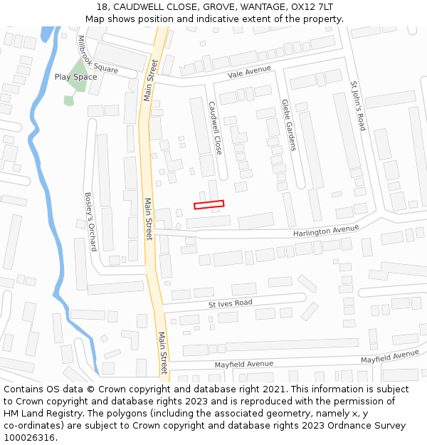 18, CAUDWELL CLOSE, GROVE, WANTAGE, OX12 7LT: Location map and indicative extent of plot