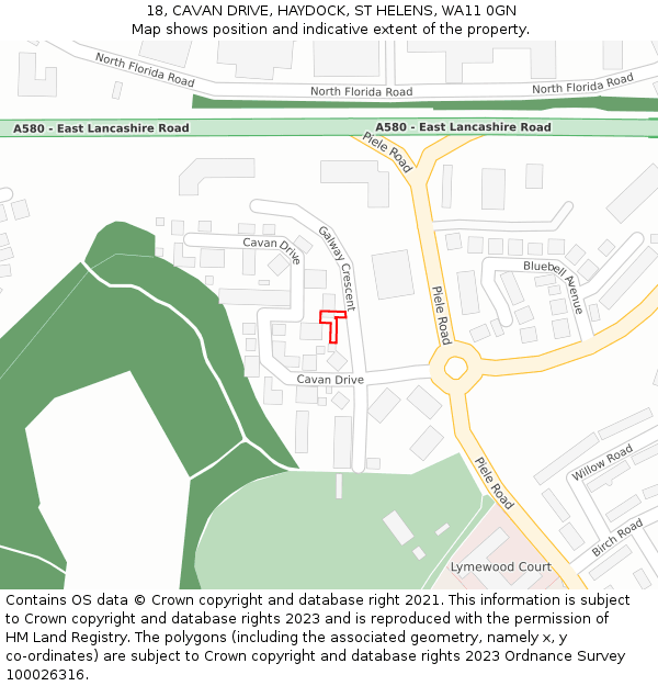 18, CAVAN DRIVE, HAYDOCK, ST HELENS, WA11 0GN: Location map and indicative extent of plot