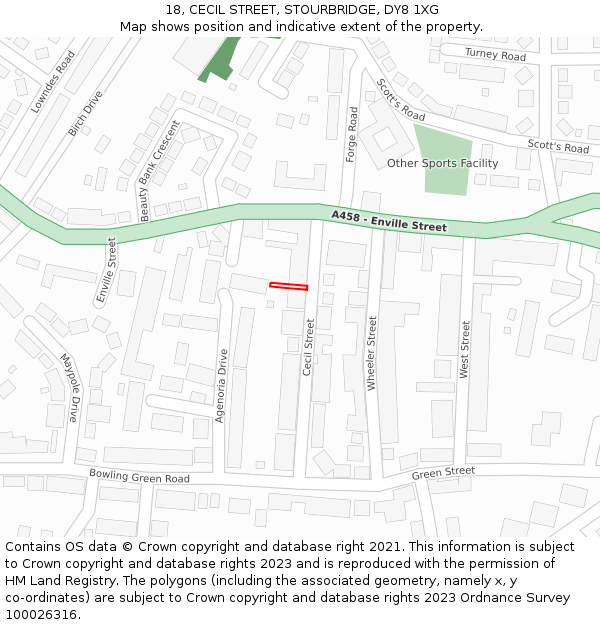 18, CECIL STREET, STOURBRIDGE, DY8 1XG: Location map and indicative extent of plot